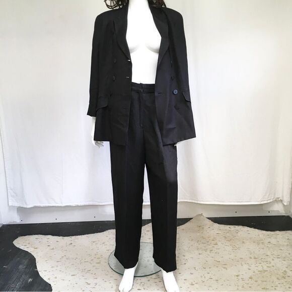 Limited Linen Blend Double Breasted Blazer Pants Suit Set Black Size 10/12 - Picture 6 of 15